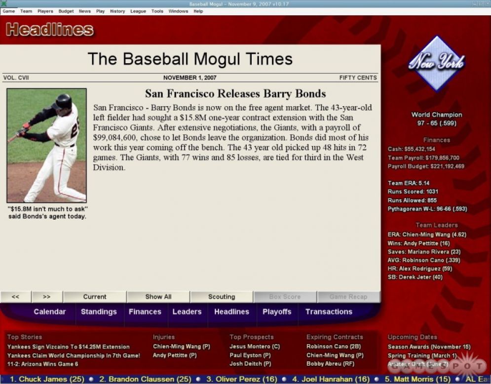 Screenshot ze hry Baseball Mogul 2008 - Recenze-her.cz