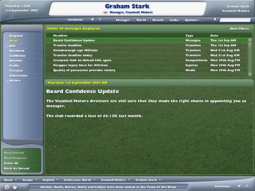 Screenshot ze hry Football Manager 2006 - Recenze-her.cz